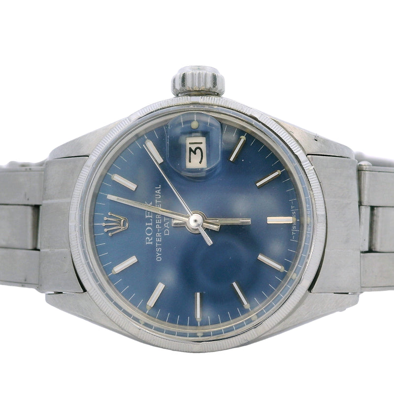 Rolex 6519 Date Blue Dial 24mm Stainless Steel Watch