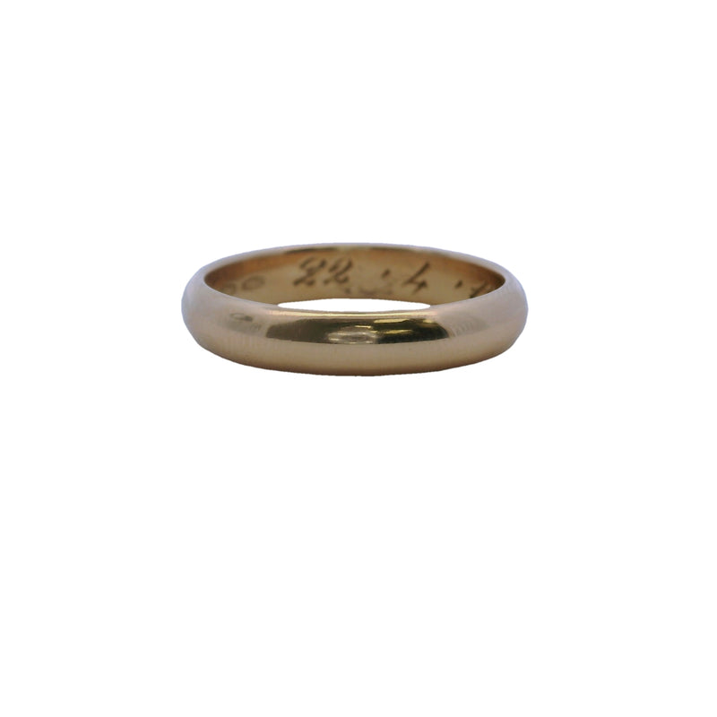 Vintage Italian 1970s 4mm Solid 18kt Rose Gold D-Shape Band with "22/4/1970" Inscription Size 8.25