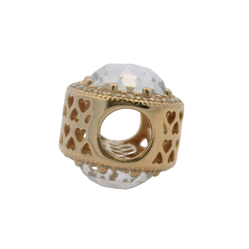 Charm espaciador Pandora "Corazones Radiantes" en oro amarillo macizo de 14 kt y circonitas cúbicas