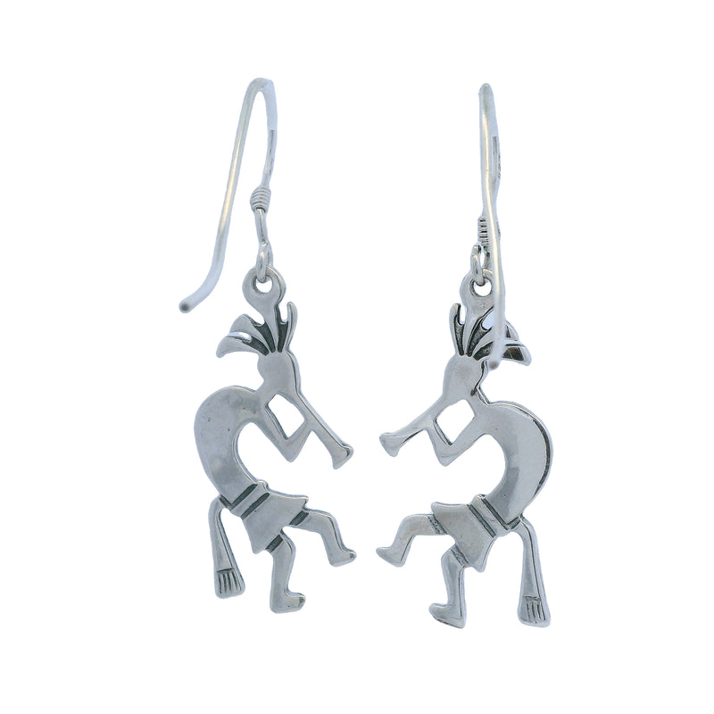 925 Sterling Silver Native American Kokopelli Deity Drop/Dangle Hook Earrings