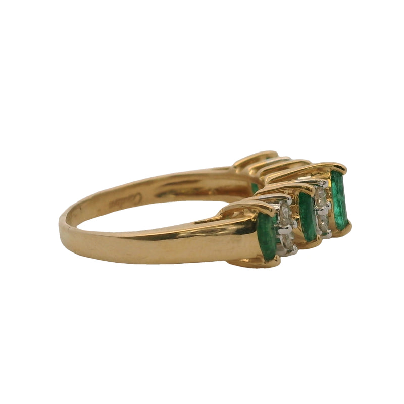 Cardow Jewelry Alternating Marquis Emerald and Diamond 14kt Yellow Gold Ring Size 5.5