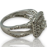 Simply Vera Vera Wang 14kt White Gold Double Halo Diamond Engagement Ring with Diamond Crossover Band Size 7