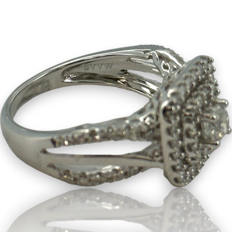Simply Vera Vera Wang 14kt White Gold Double Halo Diamond Engagement Ring with Diamond Crossover Band Size 7