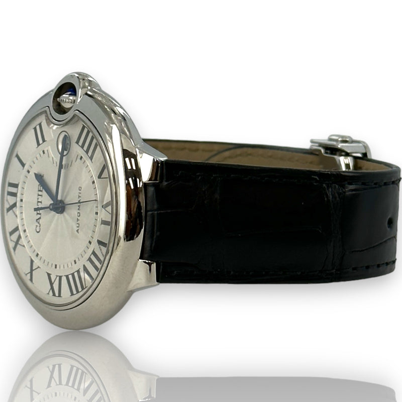 Cartier 3765 Ballon Bleu Date 42mm WSBB0049 Steel Leather Watch B&P
