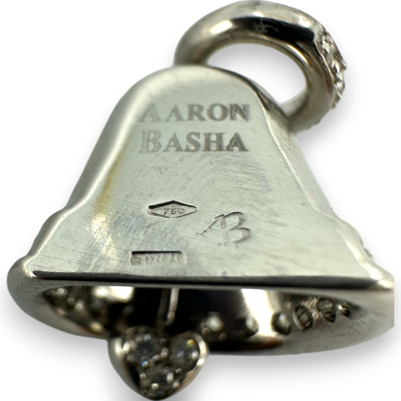 Aaron Basha Retired Rare 18kt Solid White Gold and White Diamond Working Bell Pendant Made in Italy