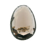 Solid 14kt White Gold Large Smoky Quartz and Black Diamond Halo Cocktail Ring Size 5.5