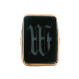 Antique Victorian 1879 14kt Yellow Gold Onyx M or W Carved Signet Ring Size 7