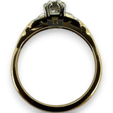 Antique 1930s 14kt Yellow Gold VVS 0.20ct Diamond Solitaire Ring with Single-Cut Diamond Side Buckle Accents Size 3