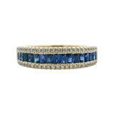 Solid 18kt White Gold Diamond and Baguette Cut Sapphire Stackable Band Ring Size 6.75