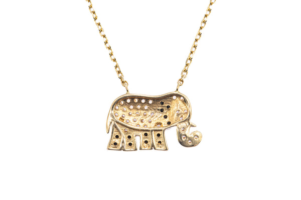 Cubic Zirconia Pave Lucky Elephant Pendant Anchor 14K 585 Yellow Gold Necklace
