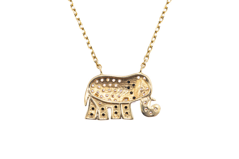 Cubic Zirconia Pave Lucky Elephant Pendant Anchor 14K 585 Yellow Gold Necklace