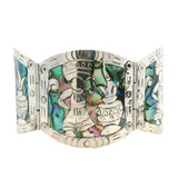 Vintage Mexico 925 Sterling Silver Abalone Figural Woman Statement Bracelet 7"