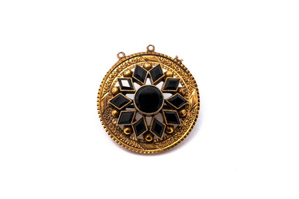 Victorian Black Onyx Antique 14k 585 Yellow Gold Lapel Pin Brooch