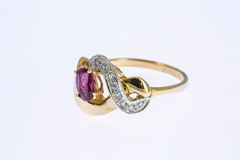 Pink Sapphire & Diamond Accent Band 14K 585 Yellow Gold Ring Size 6 1/2