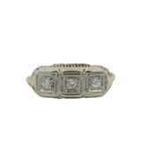 Antique 1920s Deco 14k White and Yellow Gold Filigree 3-Stone Diamond Ring Size 8