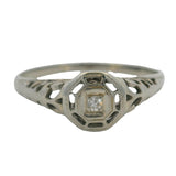 Antique 1920s Solid 14kt White Gold Small Diamond Solitaire Filigree Ring Size 5.75