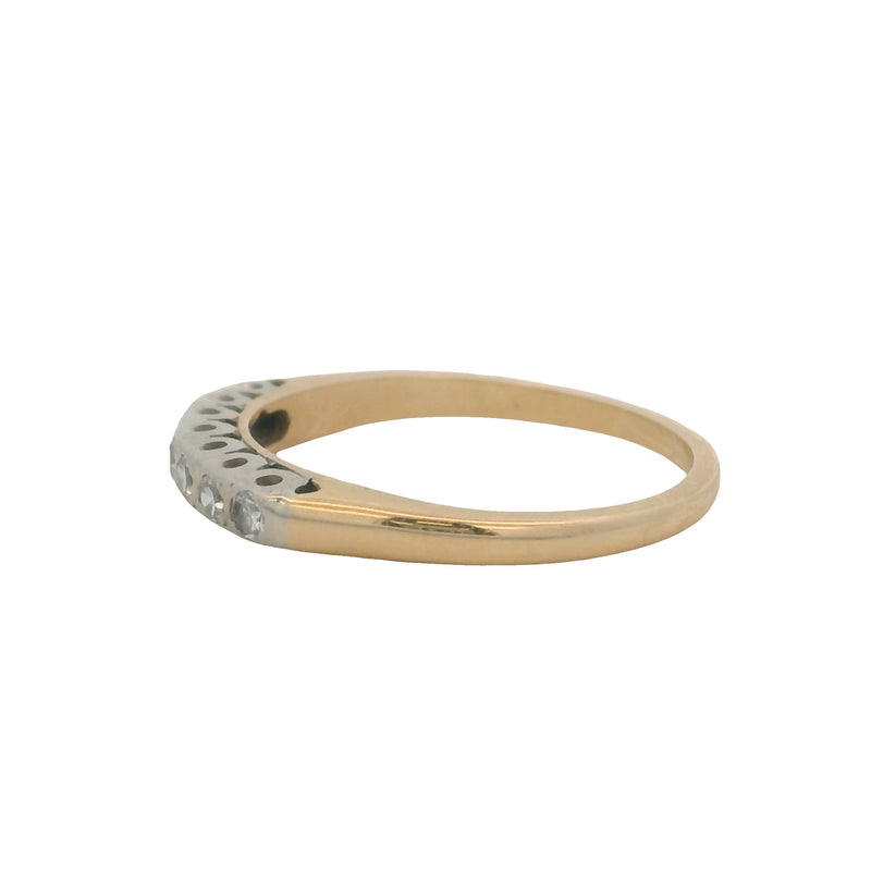 Antique 1930s 14kt Two-Tone Single-Cut 7 Diamond Line Wedding Band Ring Size 7