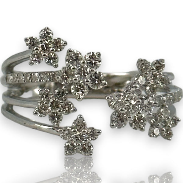 LALI Jewels Solid 14kt White Gold Rhodium Plated Open Wrap Ring with 0.75ctw Diamond Flowers Size 6.5