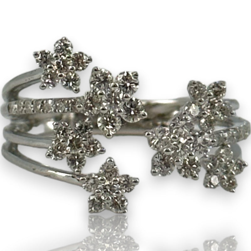LALI Jewels Solid 14kt White Gold Rhodium Plated Open Wrap Ring with 0.75ctw Diamond Flowers Size 6.5