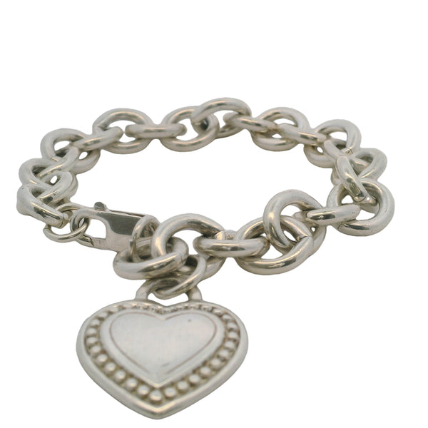 Judith Ripka 925 Sterling Silver Circle Link Heart Tag 7.8" Bracelet