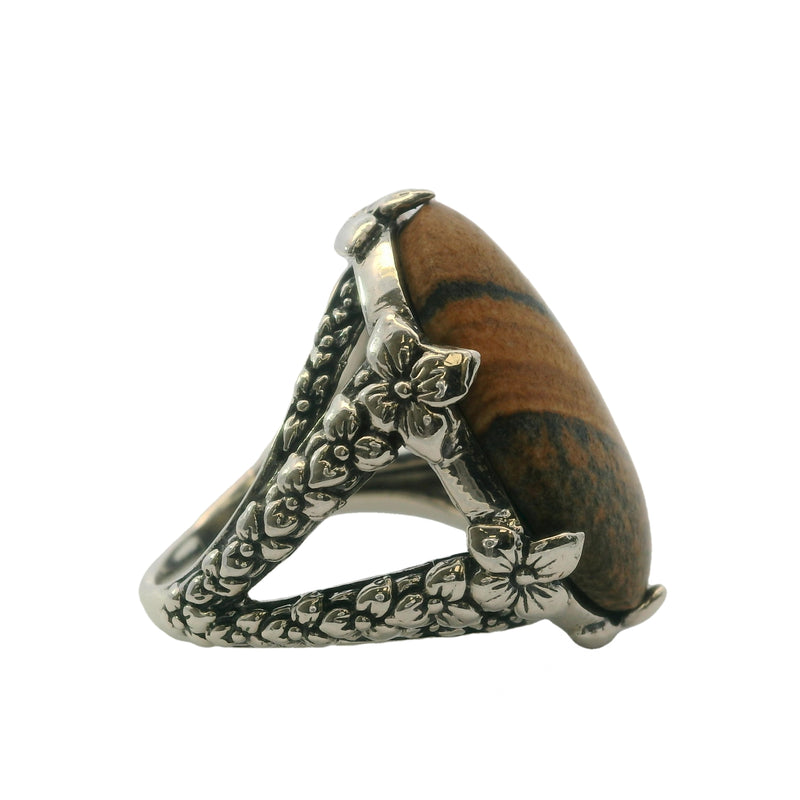 Stephen Dweck 925 Sterling Silver and Landscape Jasper Floral Shank Statement Ring Size 7