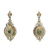 Antique Victorian Solid 14kt Yellow Gold and Jade Etruscan Revival Dangle Earrings