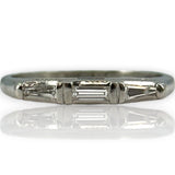 Antique Art Deco Solid 900 Platinum and Baguette Diamond Wedding Band Stackable Ring