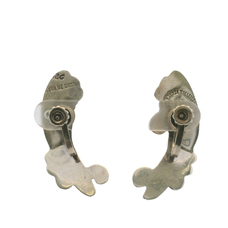 Taxco Mexico 925 Sterling Silver 34mm Long Water Pattern Swirl Unpierced Screw-Back Earrings