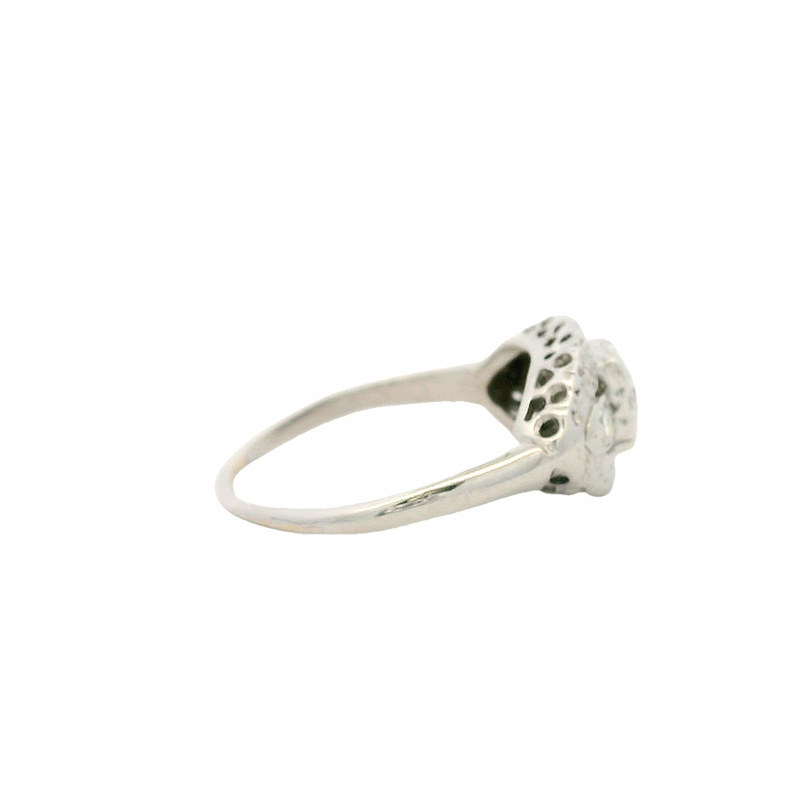 Vintage 1930-40s Solid 14kt White Gold Engagement Fashion Ring With Old European and Single Cut Diamonds Size 4.75