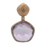 Solid 14kt Rose Gold, Amethyst, and Diamond Abstract Pentagon Necklace Pendant