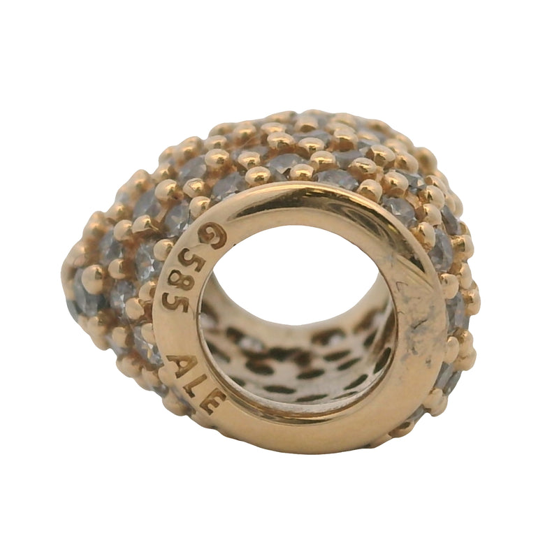 Pandora Solid 14kt Yellow Gold and CZ Pave Puffy Heart Spacer Slider Charm