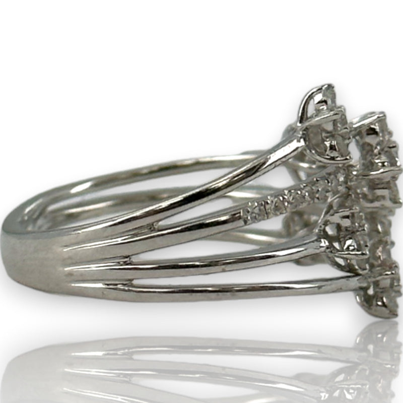 LALI Jewels Solid 14kt White Gold Rhodium Plated Open Wrap Ring with 0.75ctw Diamond Flowers Size 6.5