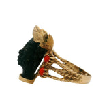 Vintage Italian Solid 14kt Yellow Gold Ebony Wood and Coral Blackamoor Ring Size 7