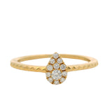Djula Solid 18kt Yellow Gold Drop Pear 0.13ctw Diamond Cluster Textured Band Ring Size 6
