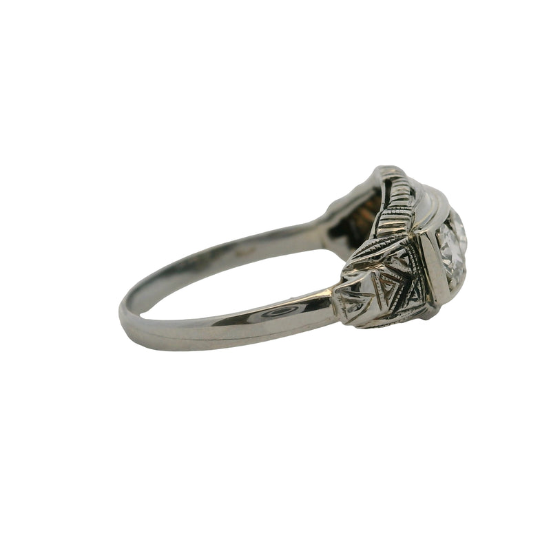 Antique 1910-20s Early Deco 18kt White Gold 3-Stone Old Euro Diamond Ring Size 6