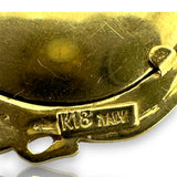 Vintage 1940-1950s 18kt Solid Yellow Gold Hand-Painted Portrait Brooch with Genuine Emerald and Diamonds Made In Italy
