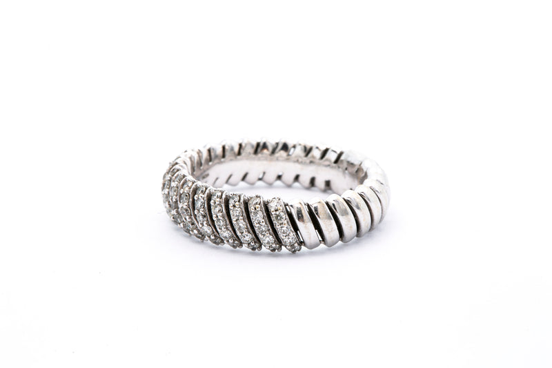 Braided Twisted Pave 14k 585 White Gold Diamond Cluster Cocktail Band Ring Size 6