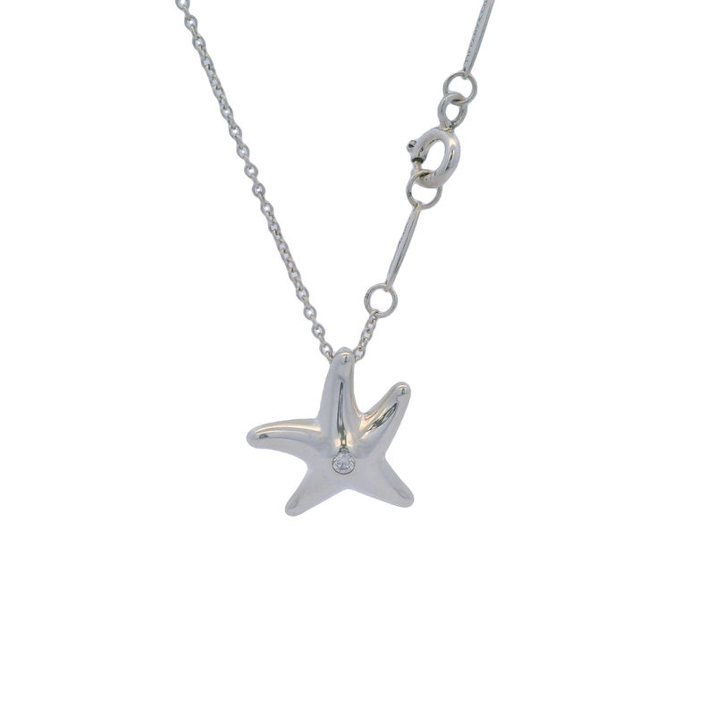 Elsa Peretti for Tiffany & Co Starfish 16" Pendant Necklace in 925 Sterling Silver with 0.04ct Diamond Center Made in Spain