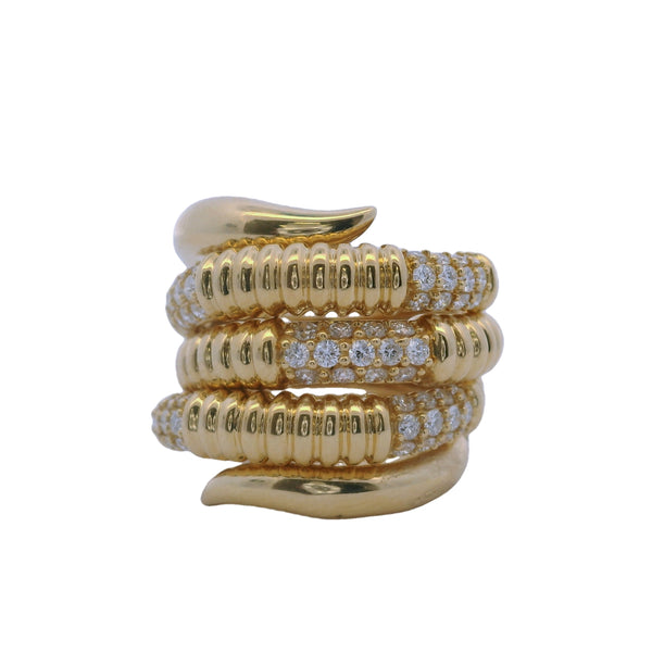 Solid 18kt Yellow Gold and 0.66ctw Diamond Snake 5-Coil Hinged Wrap Ring