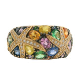 EFFY Solid 14kt Yellow Gold Multi-Colored Sapphire and Diamond Starfish Cluster Cocktail Ring Size 10.5
