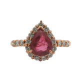 Solid 14kt Rose Gold Pear Cut Natural 1ct Ruby Ring with Diamond Halo Size 7