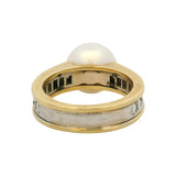 Vintage Solid 18kt Yellow White Gold South Sea Pearl 0.64ctw Diamond Ring Size 5