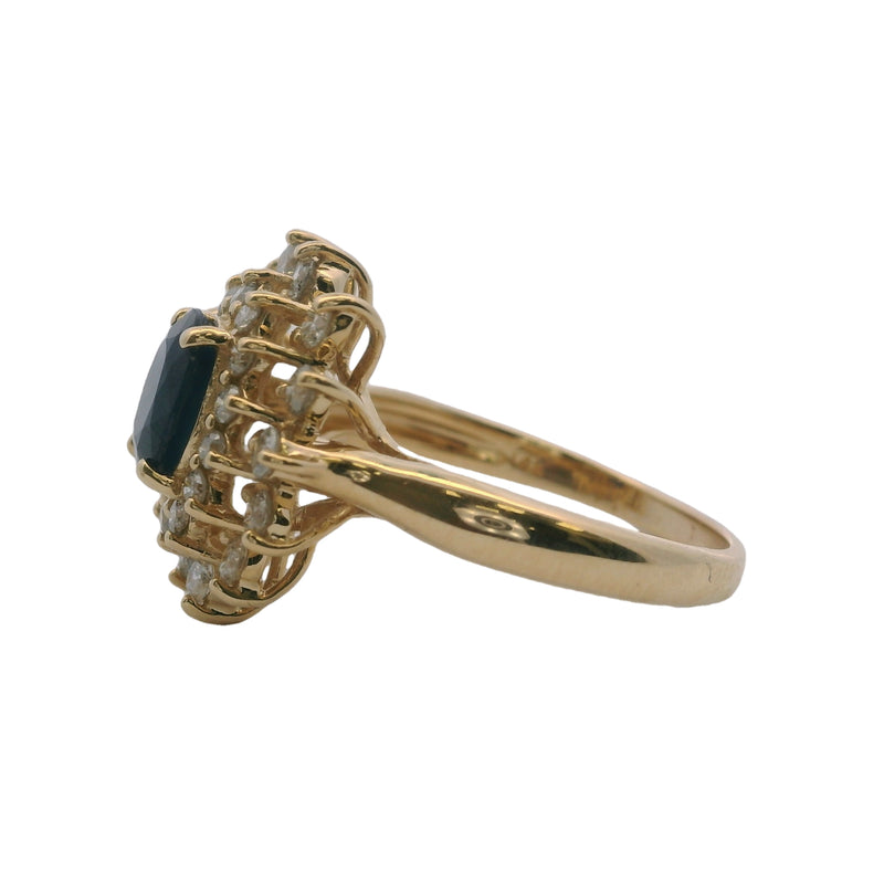 EFFY Bita Collection 14kt Yellow Gold 1ct Oval Sapphire Ring With Double Diamond Halo Size 9.75