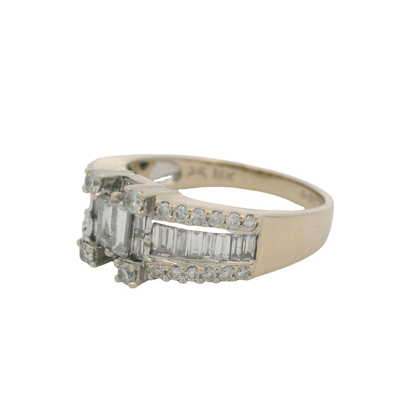 LeVian Solid 18kt White Gold and Baguette and Round 1.91ctw Diamond Cluster Ring Size 9.75