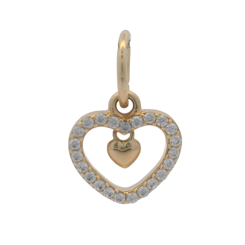 Pandora Retired 14k Yellow Gold and CZ Double Heart Dangle Charm