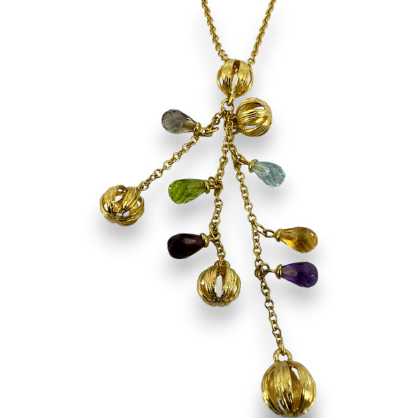 Roberto Coin Retired Fringe Collection 18kt Yellow Gold 18" Cable Chain Necklace with Bead and Multi-Gemstone Briolette Tassel Pendant