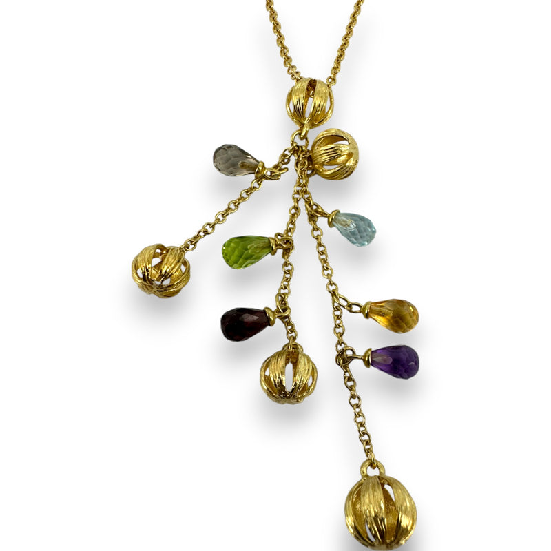 Roberto Coin Retired Fringe Collection 18kt Yellow Gold 18" Cable Chain Necklace with Bead and Multi-Gemstone Briolette Tassel Pendant