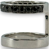 Michelle Campbell Fine Jewelry Double Stack 14k Solid White Gold and 0.9ctw Black Diamonds Luxury Band Ring Size 5.5