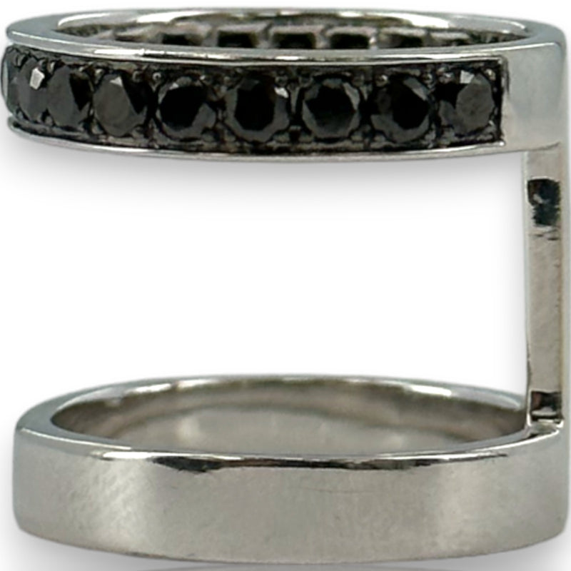 Michelle Campbell Fine Jewelry Double Stack 14k Solid White Gold and 0.9ctw Black Diamonds Luxury Band Ring Size 5.5