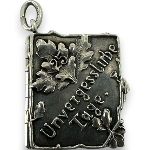 Antique Late 1890s Victorian Era German 925 Sterling Silver Art Nouveau Diary Journal Charm with Entries from 1894-1938 Pendant